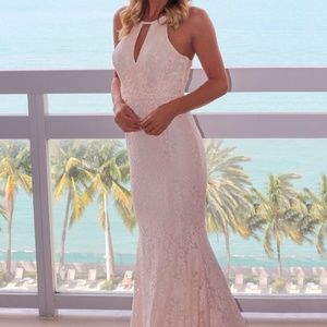 Pink Lace Halter Neck Mermaid Maxi Dress